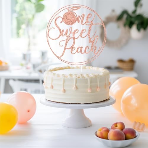 Rose Gold One Sweet Peach Cake Topper, Peach Sweet Baby/One Sweet Girl, Peach Themed Baby Shower Party Decorations Supplies for Baby Girls