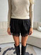 Women Lace Satin Shorts Silk Y2k Elastic Waist Mini Shorts Coquette Aesthetic Boxer Slip Pettipants French Knickers