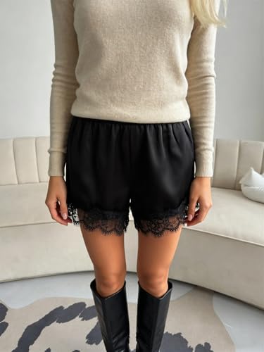Women Lace Satin Shorts Silk Y2k Elastic Waist Mini Shorts Coquette Aesthetic Boxer Slip Pettipants French Knickers
