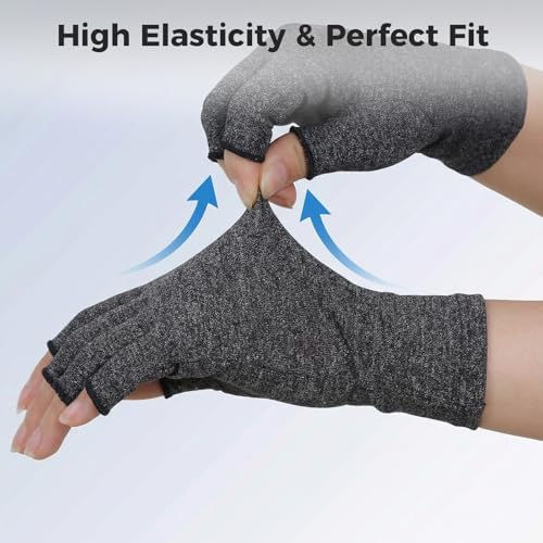 Donfri 1 Pair Arthritis Gloves for Women Men for Pain,Compression Gloves Fingerless Gloves Hand Pain Relief Raynauds Typing Gaming (Grey,M)