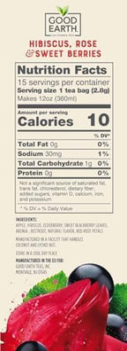 Good Earth Sensorial Blends Hibiscus, Rose & Sweet Berries, Herbal Tea Bags, 15 Ct