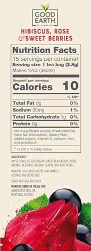 Good Earth Sensorial Blends Hibiscus, Rose & Sweet Berries, Herbal Tea Bags, 15 Ct