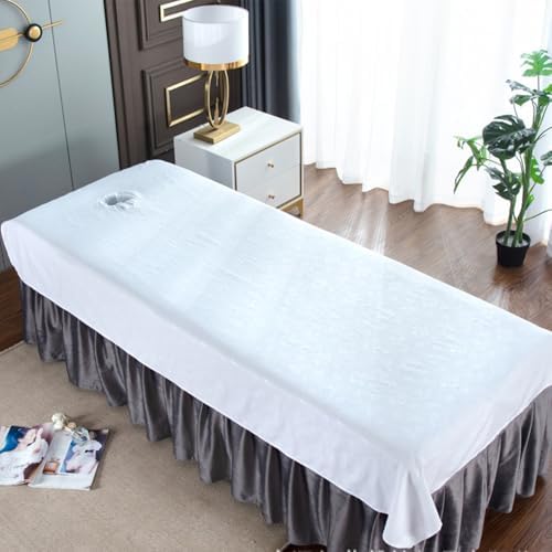 Ouliget Massage Table Sheets with Hole,Wipeable Soft Spa Bed Cover,Rose Printing Massage Tables Rest Cover for Spa Beauty Salon Hotels,39 x 78 Inches (White)