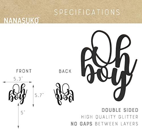 Baby Shower Cake Topper - Oh boy - Double Sided Black Glitter - Premium Quality Made in USA