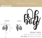 Baby Shower Cake Topper - Oh boy - Double Sided Black Glitter - Premium Quality Made in USA