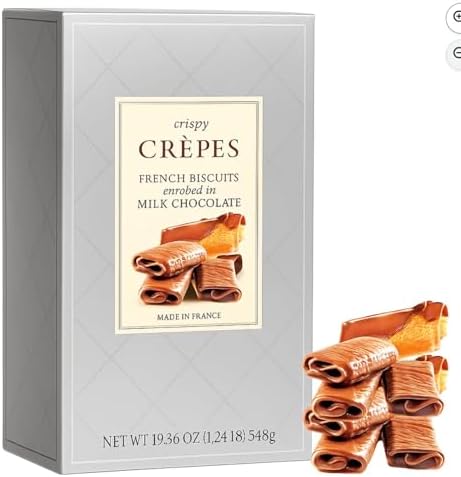 Gourmet French Crepe Cookies in Milk Chocolate | Crispy European Biscuit Gift Box | Elegant Holiday, Christmas & Special Occasion Treat | 19.36 oz