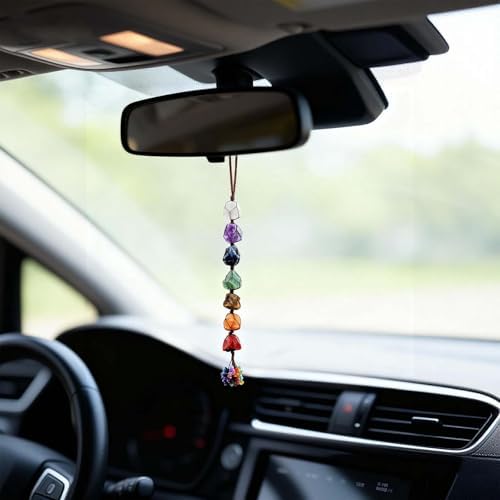 Runyangshi Large 7 Chakra Raw Crystal Hanging Ornament - 30-40cm Handmade with Natural Stones for Home, Window, Feng Shui, Meditation, Yoga & Energy Healing