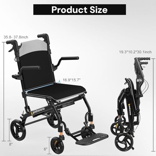 Wheelchairs for Adults,Utral-Lightweight(only 19.4lbs) Transport Chair, Foldable and PortableTravel Wheelchair with Telescopic Handle,Portable FoldingTransfer Wheelchairs for Seniors(Grey)