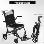 Wheelchairs for Adults,Utral-Lightweight(only 19.4lbs) Transport Chair, Foldable and PortableTravel Wheelchair with Telescopic Handle,Portable FoldingTransfer Wheelchairs for Seniors(Grey)