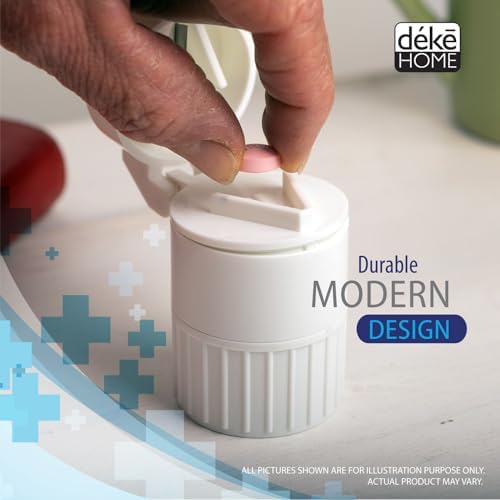 Deke Home - 3 in 1 Pill Cutter & Crusher with Storage, Compact Pill Splitter with Stainless Blade, Powder Grinder & Travel Cup, Best for Scored Tablets, Vitamins & Medication, BPA Free