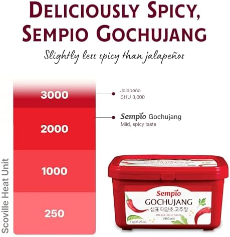 Sempio Gochujang Vegan Korean Red Chili Pepper Paste - Mild Heat: Sweet Spicy Savory Paste, Traditional Fermented Condiment for Cooking, Marinades, Dips, Halal Certified (2.2lbs/1kg)
