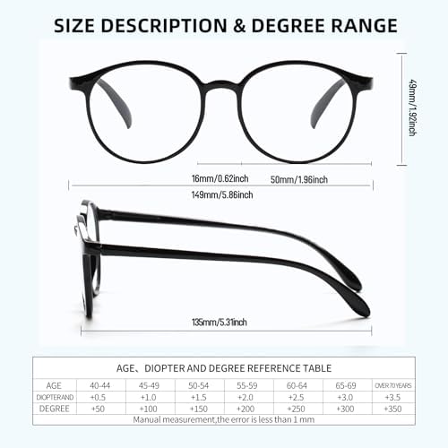 3 Pack Round Reading Glasses for Women/Men, Super Light Blue Light Blocking Readers, Retro Anti Eyestrain Eyeglasses