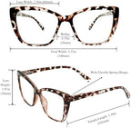 Oversized CatEye Reading Glasses for Women - Retro Style Frame, Blue Light Blocking Readers, Clear Lens, Spring Hinge