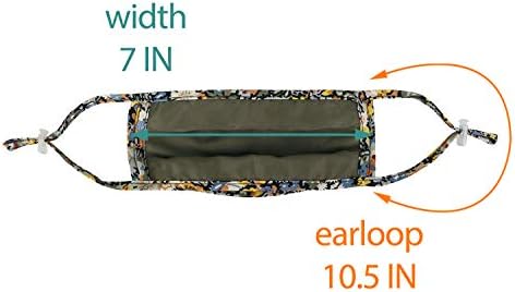 ililily Cotton Flower Patterned Face Cover Reusable Shield With Filter Pocket (Navy/Yellow)