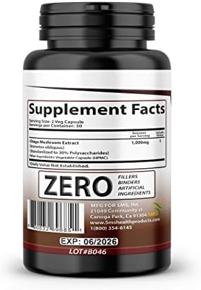 Chaga Mushroom Capsules 30% Polysaccharides - Organic Mushroom Supplement with Chaga Extract for Energy, Digestion, & Immune Support - Non-GMO, 60 Veggie Caps