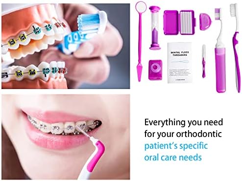 Wenge Portable Orthodontic Oral Care Kit - 2Pack - Travel Kit for Patients, Interdental Brushing Wax Floss Toothbrush Cleaning(Purple & Orange)