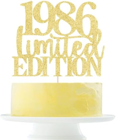 Limited EDITION 1986 cake topper 40th birthday happy birthday cake topper men and women cheer 40 years old handmade gold glitter cake decoration (1986）