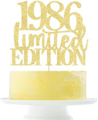 Limited EDITION 1986 cake topper 40th birthday happy birthday cake topper men and women cheer 40 years old handmade gold glitter cake decoration (1986）
