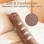 2.5L Hot Water Bottle with Adorable Plush Cover - Extra-Long Leak, Proof Design for Menstrual Pain & Muscle Relief, Reusable Hot/Cold Therapy Pack with Removable Cover (Khaki)