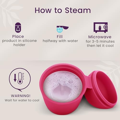 EcoBlossom Menstrual Cup Case and Sterilizer - Reusable Silicone Sterilizing Holder - Cleaner Period for You and Your Disc or Cup - Portable Cleaning Container & Microwave Steamer (Rose)