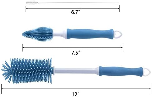 Silicone Cleaning Brush, 12" Long Handle Water Bottle Cleaner for Baby, Sports, Vase, Glassware, and Smaller Diameter Openings