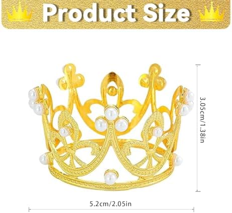 12PCS Crown Cake Topper for Flower Bouquets,Pearl Tiara Princess Gold Crown for Wedding Birthday Baby Shower Party Decor