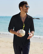 Alimens & Gentle Linen Shirts for Men Long Sleeve Casual Cotton Button Down Shirts Summer Beach Wedding Tops with Pocket
