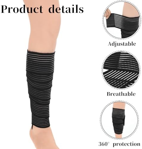 2 Pcs Hamstring & Thigh Calf Compression Sleeve Wraps, Adjustable Knee Lower Leg Calf Support Bandage Elastic Compression Sleeve for Men and Women Sport, Black