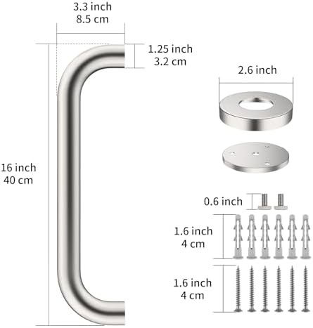 2 Pack 16 Inch Shower Grab Bar 1.25" Diameter, ZUEXT Satin Brushed Nickel Stainless Steel Bathroom Grab Bar, Bath Balance Bar,Safety Hand Rail Support,Handicap Injury Elderly Senior Assist Bath Handle