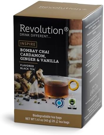 REVOLUTION TEA® Bombay Chai [THE ORIGINAL] – Bombay Chai, Cardamom, Ginger & Vanilla – Premium Full Leaf Tea – Biodegradable Infuser Tea Bags – Flavored Black Tea – 20 Bags