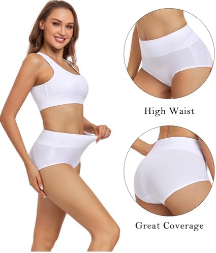 wirarpa Women's Underwear High Waisted Ladies Cotton Panties Soft Full Coverage Briefs 5 Pack