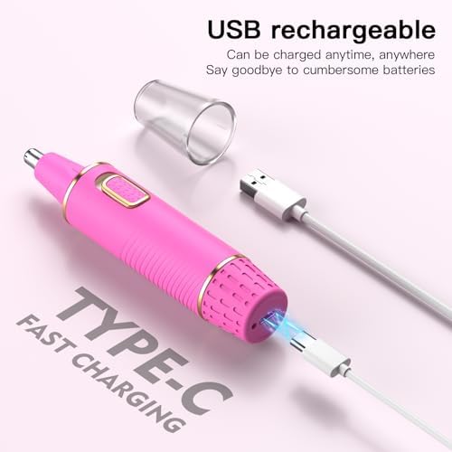 XOOMRSCP Nose Hair Trimmers for Women Men，Rechargeable Hair Trimmer 2 in 1 Painless Multifunctional Ear and Nose Hair Trimmer with IPX7 Waterproof Dual Edge Blades (Rose)