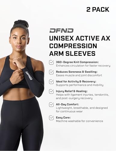 Unisex Active Ax Compression Arm Sleeves (2 Pack) – For Injury Relief, Recovery, Enhanced Performance – Made in USA