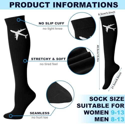 2 Pairs Travel Compression Socks for Men Women 15-25 mmHg Graduated Knee High Compression Socks for Travel and Flight