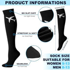 2 Pairs Travel Compression Socks for Men Women 15-25 mmHg Graduated Knee High Compression Socks for Travel and Flight