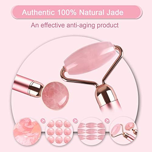 Upgrade 2 in 1 Vibrating Jade Facial Massager Roller, Electric Rose Quartz Eye Face Roller to Press Skin Cream Oil for Anti-Aging Reducing Wrinkles and Glowing Youthful Skin Tone