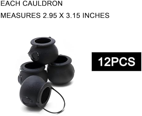 happylain Black Cauldron with Handle - 3 Inch Mini Plastic Candy Kettle Bucket for St.Patrick's Day, Candy Holders for Halloween Witch Party Favor, Pack of 12