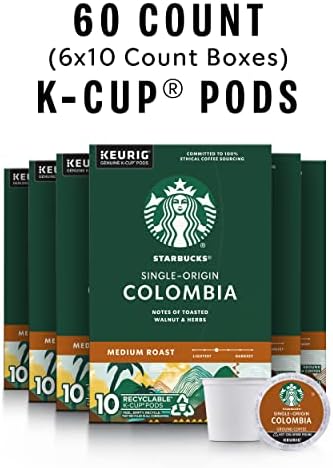 Starbucks K-Cup Coffee Pods, Medium Roast Coffee, Colombia, 100% Arabica, 6 boxes (60 pods total)