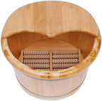 9 Inch Deep Foot Basin Wooden Bucket Foot Bath Massage with Cover Plate and Massager, Solid Wood Handmade Wooden Foot Basin Set for Soaking Feet Spa Foot Care, Brown