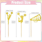 12 Pcs Cheerleader Cupcake Toppers – Gold Glitter Cheerleading Gymnastics Cupcake Decorations for Cheer Team, Gymnast Girl, or Girls Birthday Party Cake Decorations