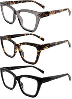 HIYANJN Bifocal Reading Glasses For Women Men 3 Pack Fashion Cat Eye Computer Readers Clear Top Oversized Eyeglasses