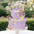Knana 48PCS Purple Butterfly Cake Topper Set - Purple Balls, Crown, Butterfly, Pearl Bow & Gold Birthday Topper - Non-Edible Cake Decorations for Wedding, Baby Shower, Birthday Parties