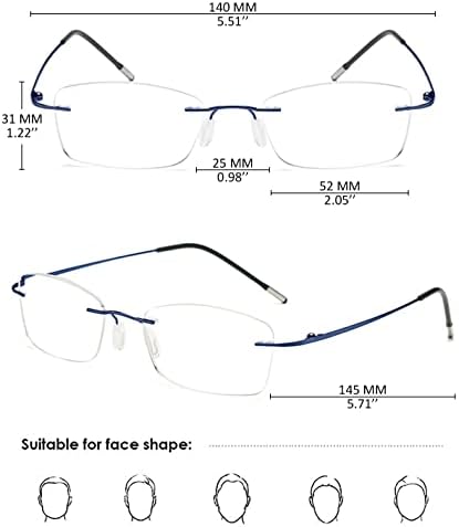 KOOSUFA Frameless Reading Glasses Blue Light Blocking Rimless Readers Lightweight Rectangle Eyeglasses for Men Women