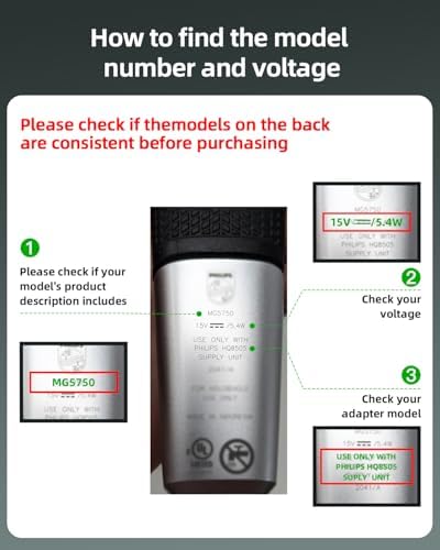 Superer 15V Charger Fit for Philips Norelco HQ8505 3000 5000 6000 7000 9000 Series, Multigroom MG5750 MG7750 MG7770 MG7790 QP6531 BG7030 BG7040 BG5025 S9987 Shaver Trimmer Power Cord