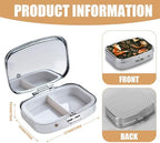 Pill Box-2 Compartment Small Pill Case Square Organizer Case with Mirror Portable Metal Medicine Box Travel Container for Pocket & Purse Women Men（Cute Fox Mushroom）