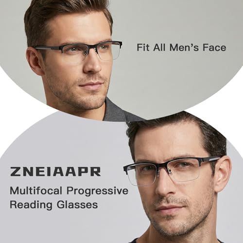 2 PCS Multifocal Progressive Reading Glasses Men, Metal Blue Light Multifocus Readers for Mid & Near Workplace