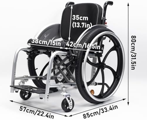 Sports and Leisure Wheelchairs for Adults, Self-propelled Aluminum Alloy Portable Manual Wheel Chair,Transport Wheelchair Lightweight Foldable with Double Brake(B,Seat Width 38cm/15in)