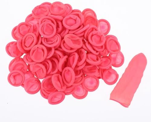 100 Pcs Finger Cots Finger Protectors, Medium Finger Protectors Disposable Fingertips Protective Finger Cots Silicone Non-allergenic Finger Gloves Suitable for Beauty Manicure Massage Electronic(Pink)