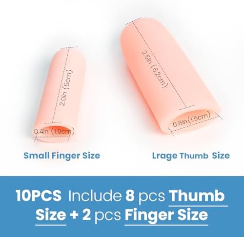 JKcare Large Finger Cots, 10 Pack Silicone Finger Sleeves Support for Trigger Finger & Arthritis - Covers Protector for Cracked, Corn & Callus Pain Relief