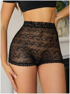 WDIRARA Women's Plus Size Sheer Lace Boyshorts Underwear Sexy High Waisted Boxer Briefs Panties
